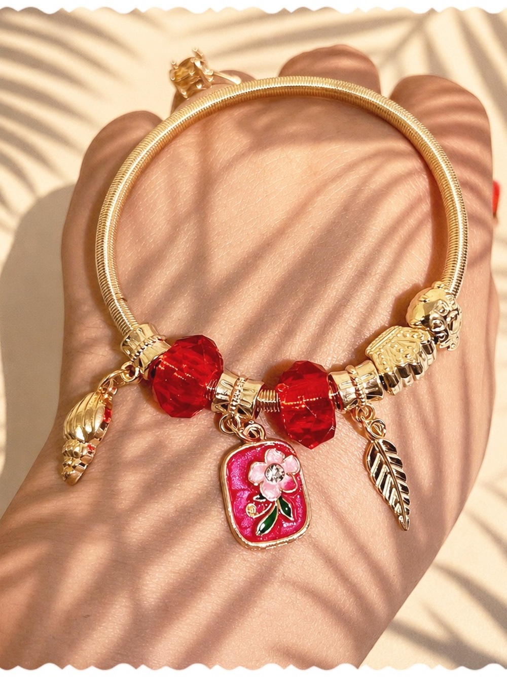 ⭐️ Gold & Red Charm Bracelet • Stretch Fit • New • Boutique Style⭐️